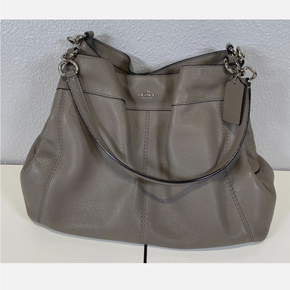 Coach Pebbled Leather Shoulder Bag in Gray-Taupe